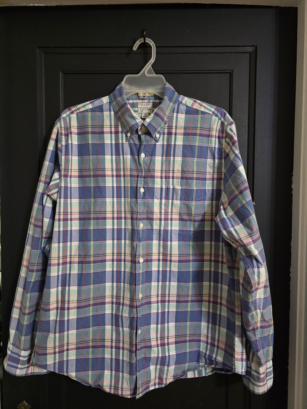 J. Crew Men's Blue and Green Plaid Button-Down Shirt
